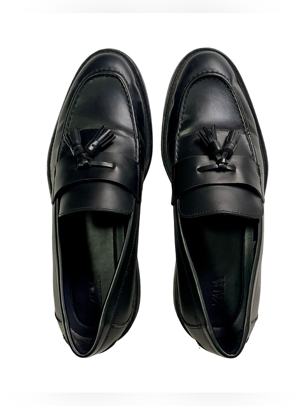 Zara Classic Black Men’s Tassel Loafers Size EU 44/US 10.5 - Picture 2 of 8